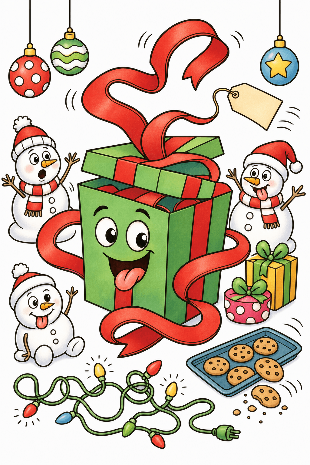 Funny Christmas Present Box with Runaway Ribbon storybook colorized preview
