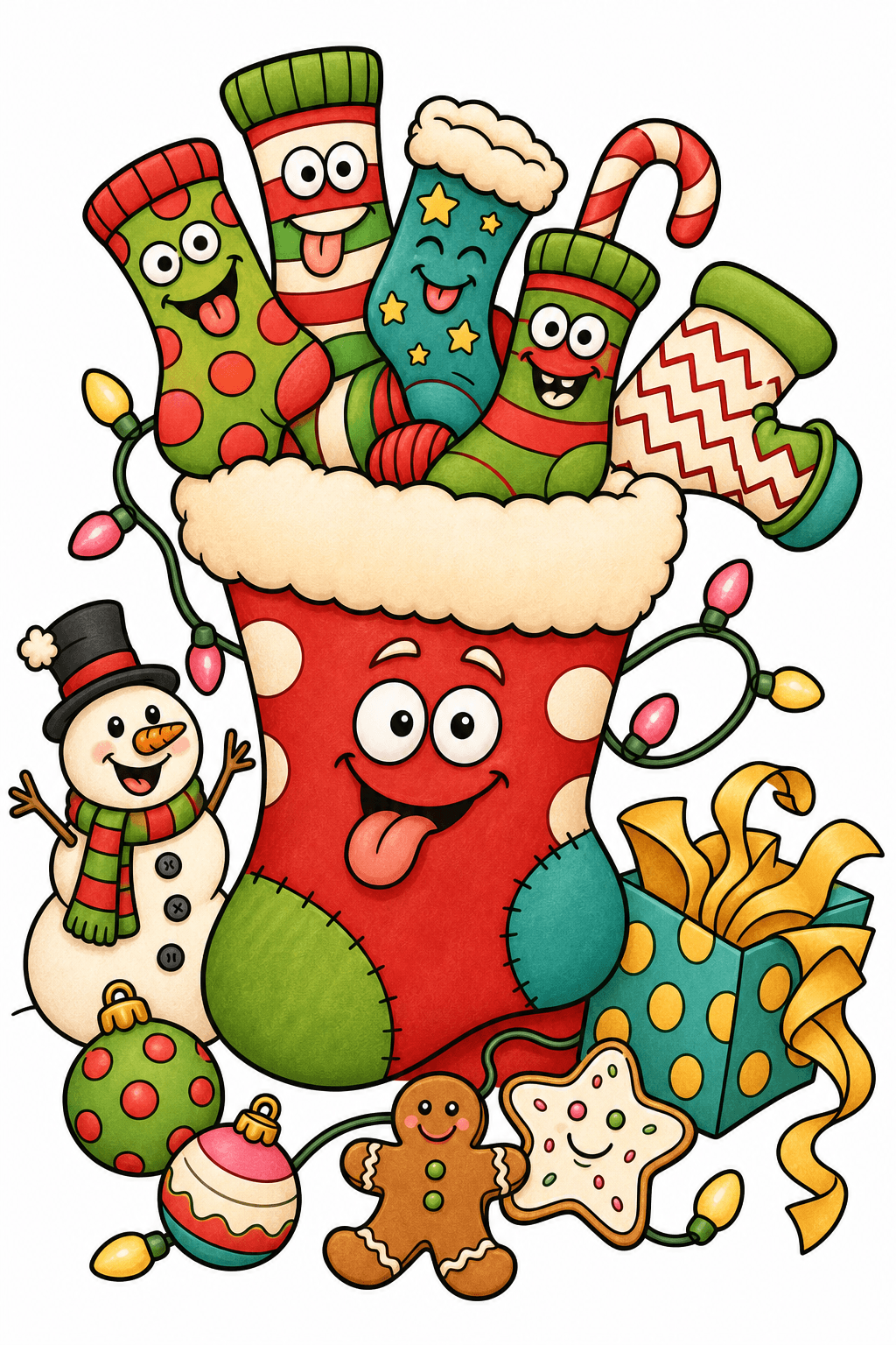 Funny Christmas Stocking Overflowing with Silly Socks storybook colorized preview