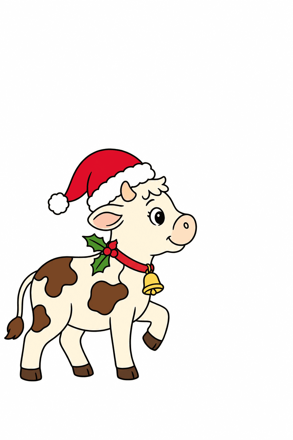 Cow in a Santa Hat Coloring Page clean-digital colorized preview