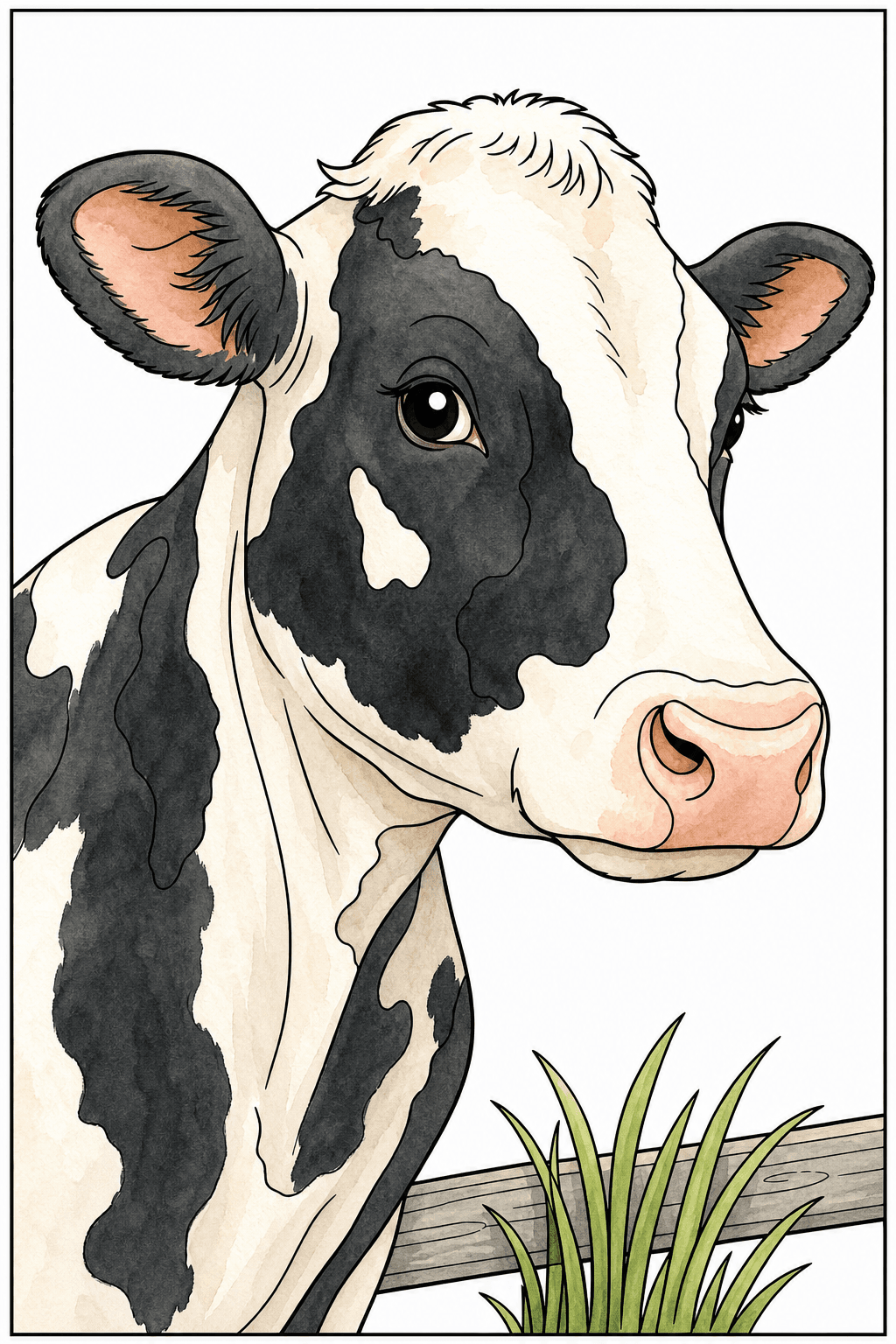 Close-Up Portrait of a Spotted Cow watercolor colorized preview