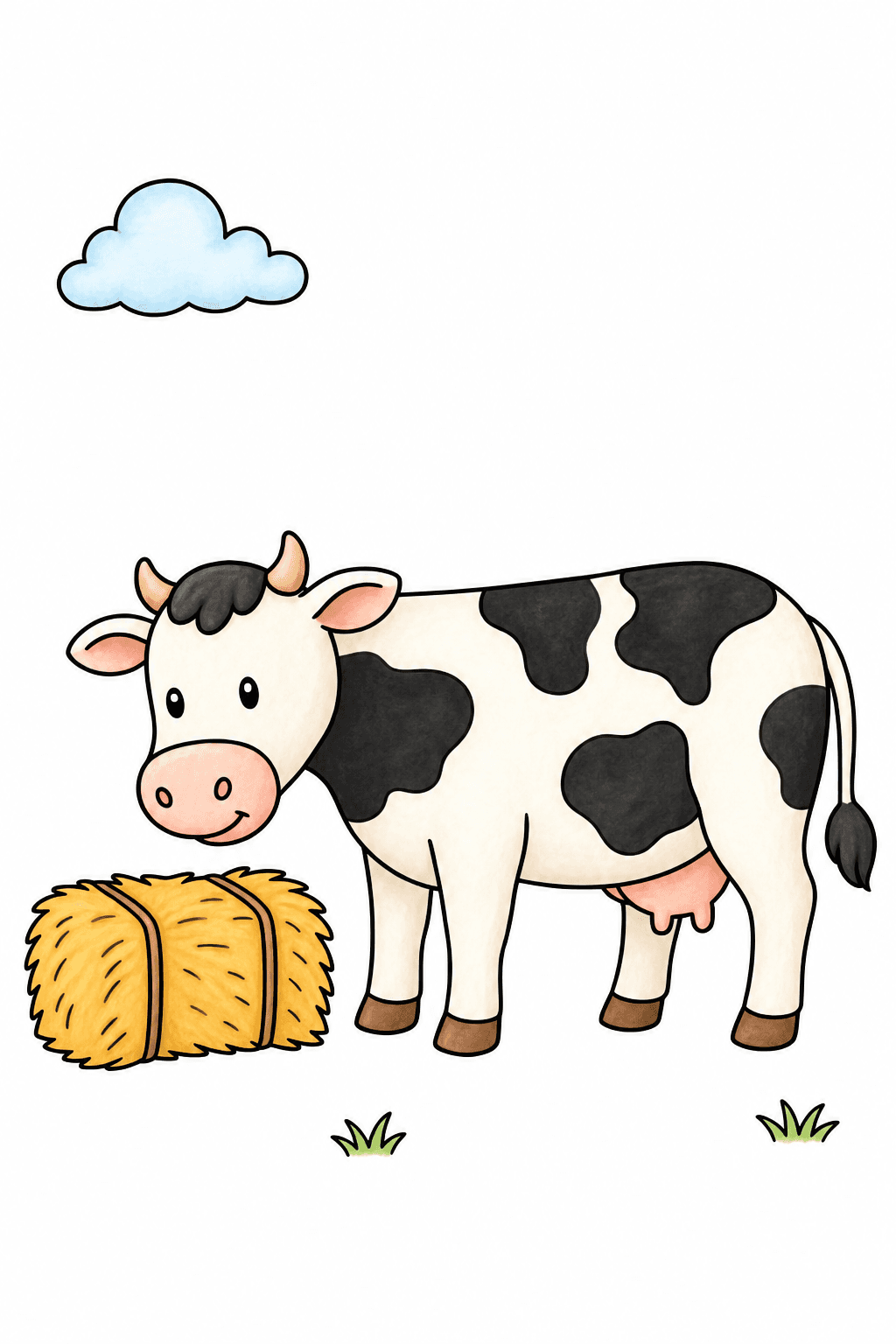 Cow Beside a Hay Bale Coloring Page storybook colorized preview