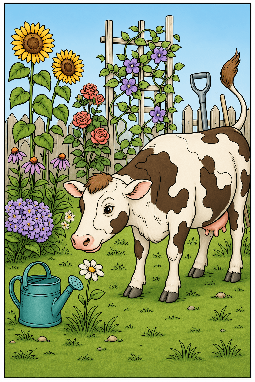 Cow Exploring a Flower Garden clean-digital colorized preview