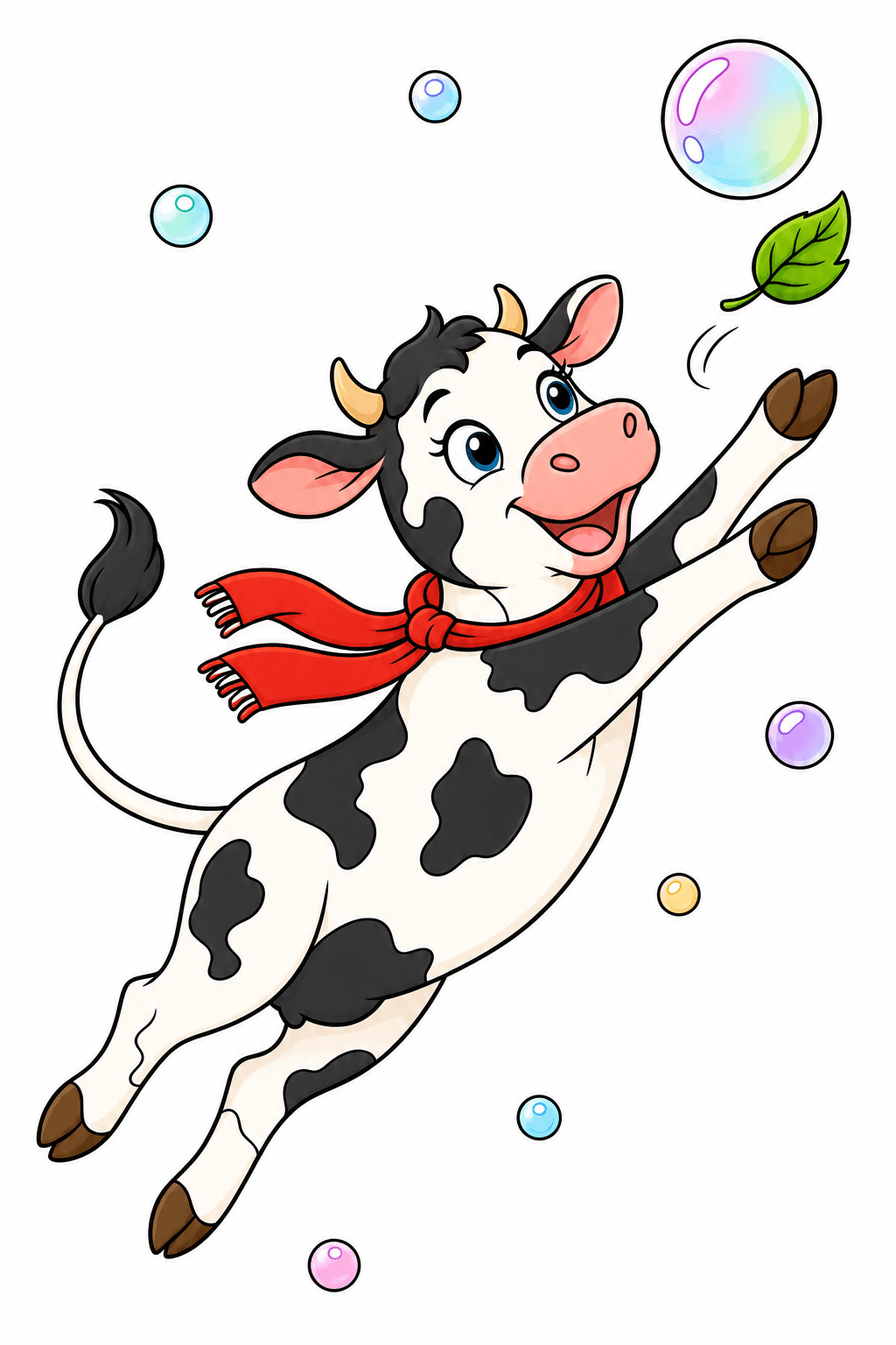 Jumping Cow with Scarf and Bubbles clean-digital colorized preview