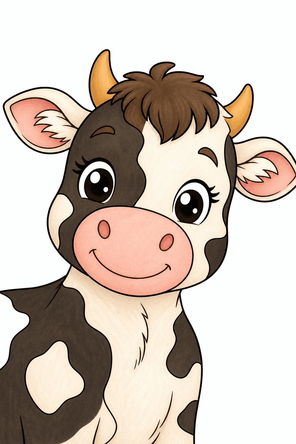 Smiling Kawaii Cow Close-Up storybook colorized preview