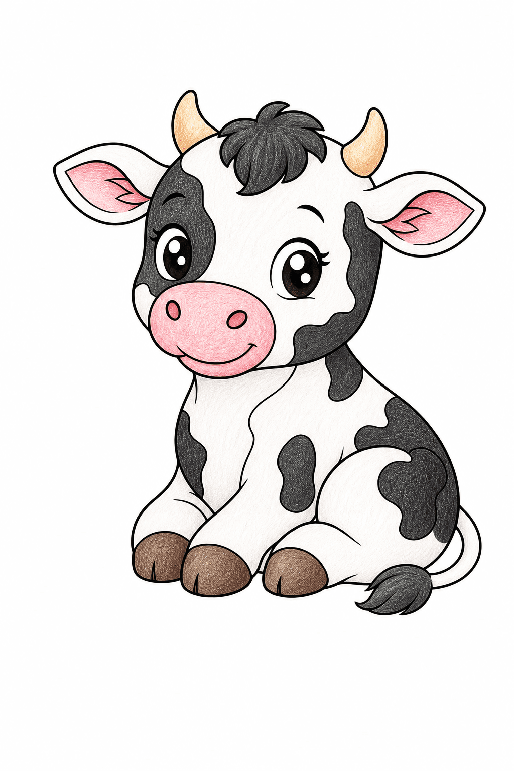 Seated Kawaii Cow Portrait colored-pencil colorized preview