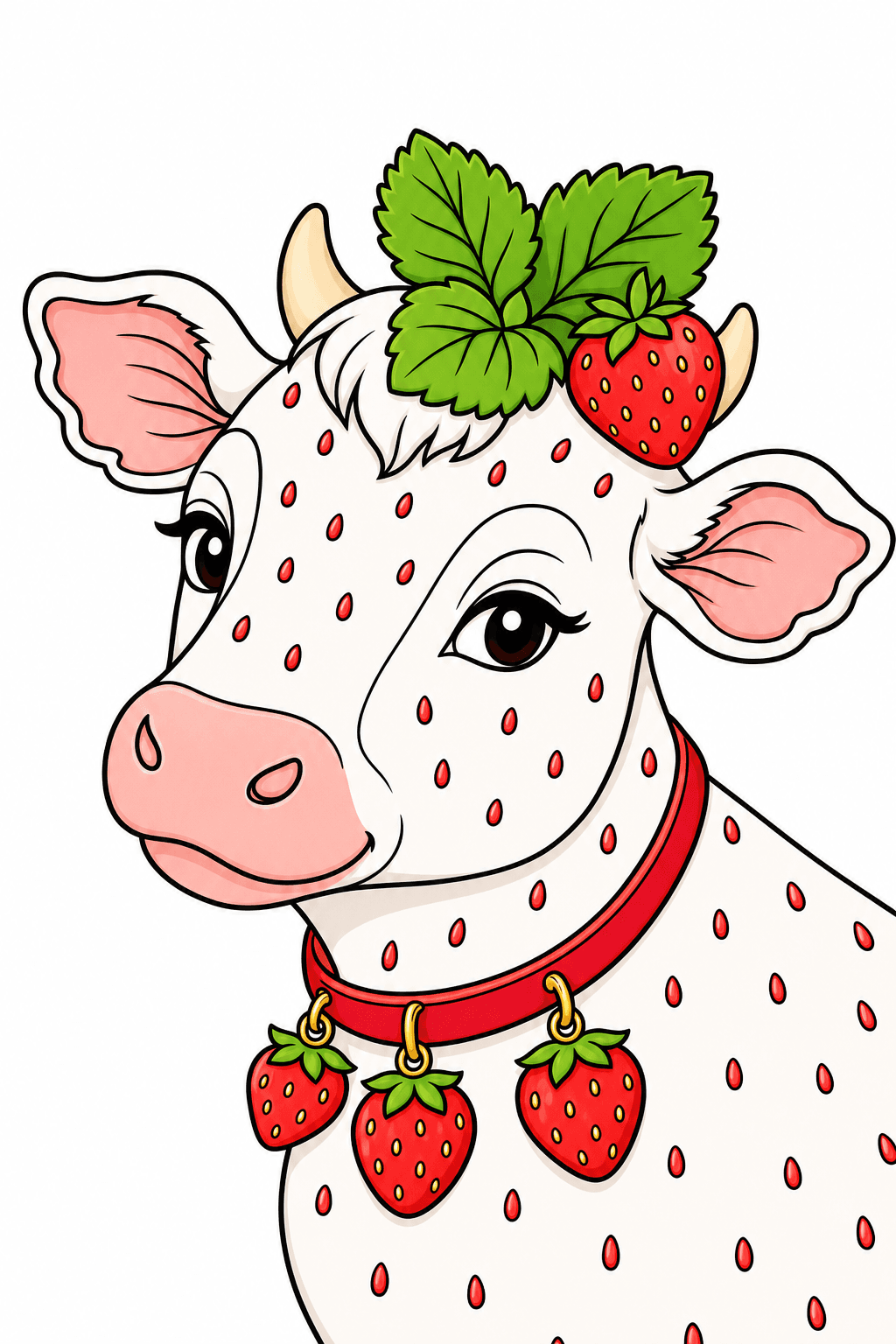 Strawberry Cow Portrait with Fruit Charms clean-digital colorized preview