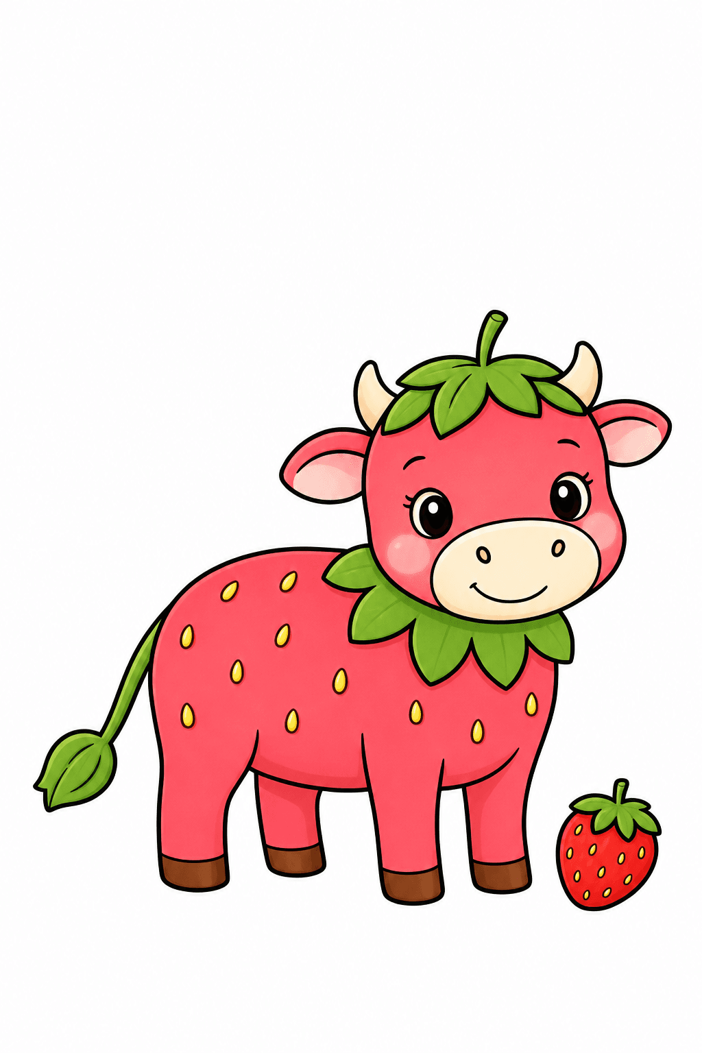 Smiling Strawberry Cow with Fruit clean-digital colorized preview