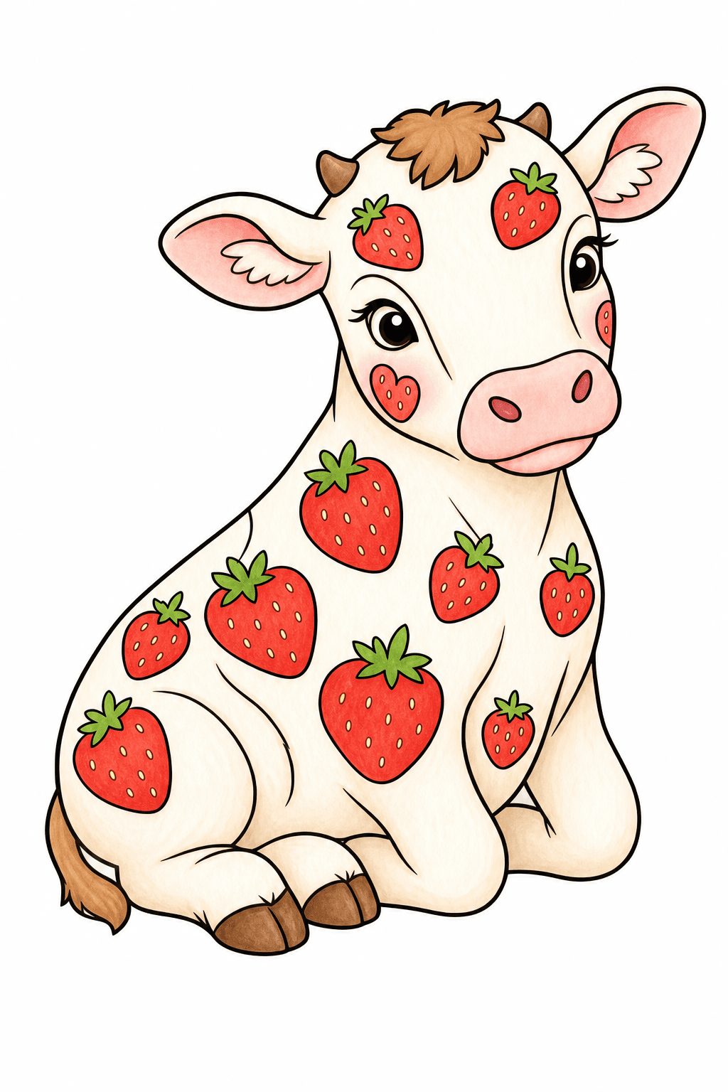Seated Strawberry Cow Portrait storybook colorized preview