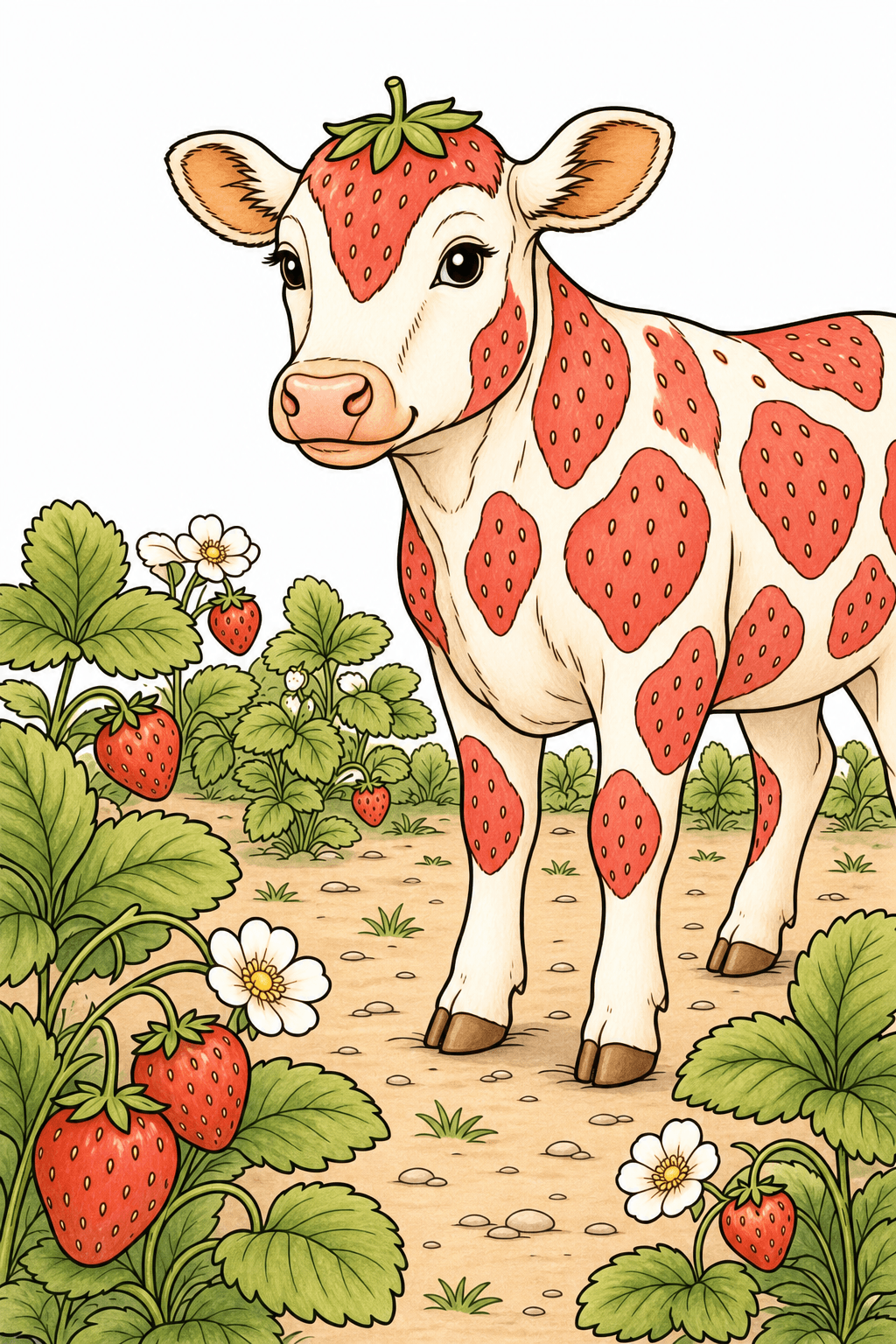 Strawberry Cow in a Garden storybook colorized preview