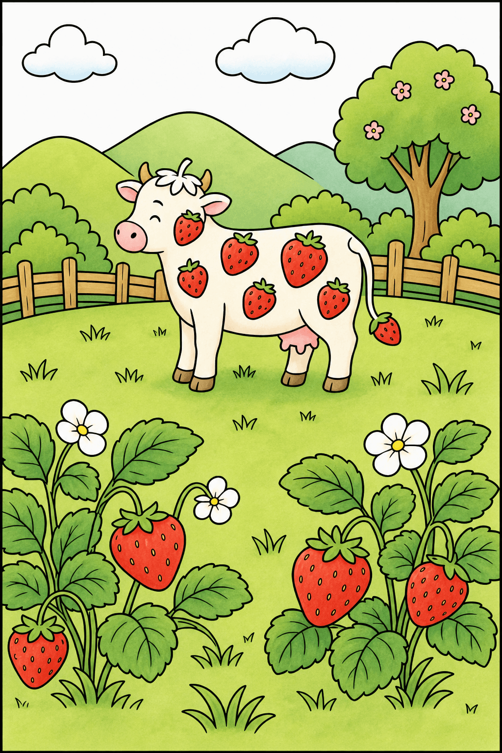 Strawberry Cow in a Meadow storybook colorized preview
