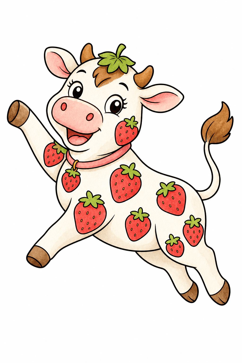 Jumping Strawberry Cow Coloring Page watercolor colorized preview