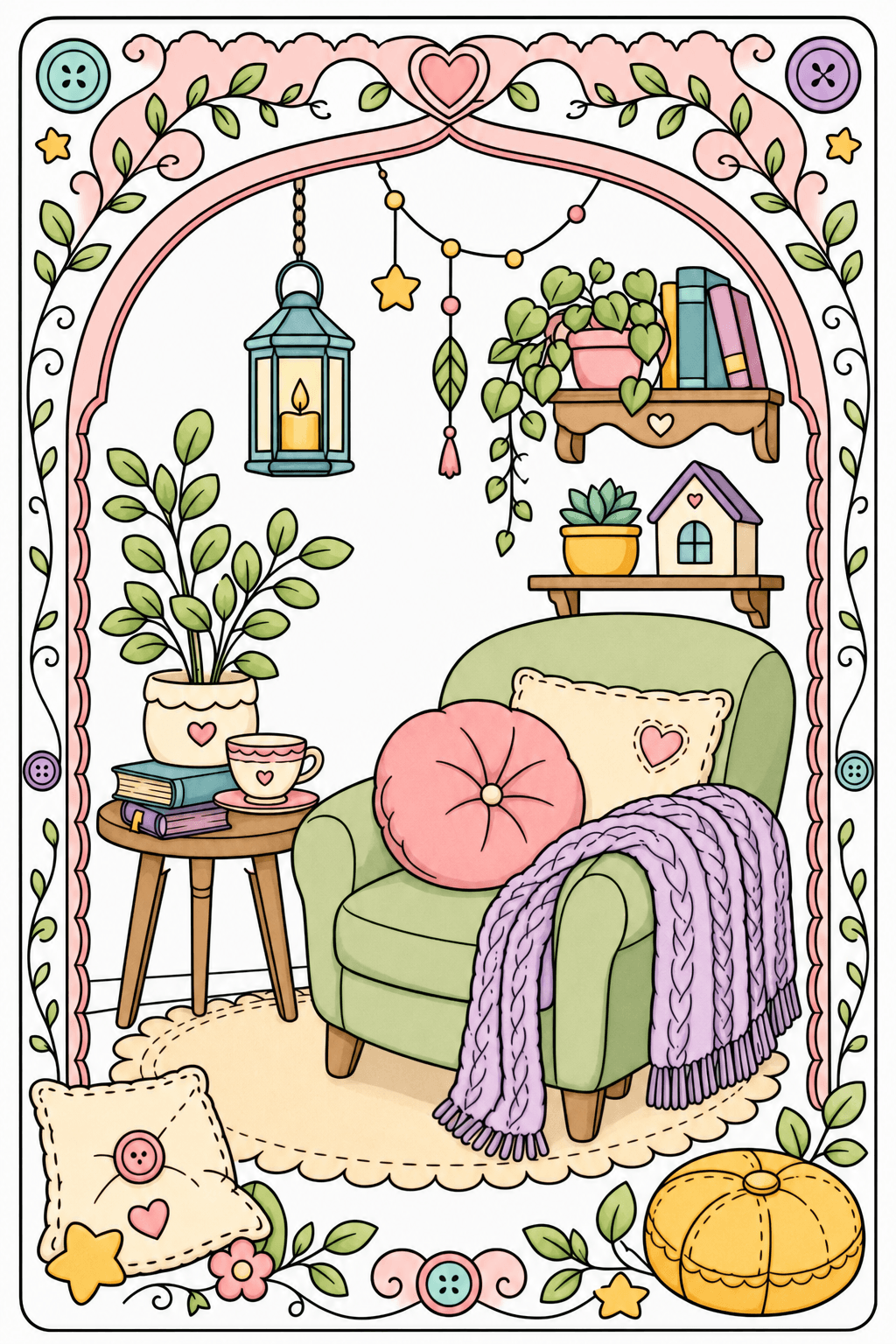 Reading Nook Framed by Leaves and Vines clean-digital colorized preview