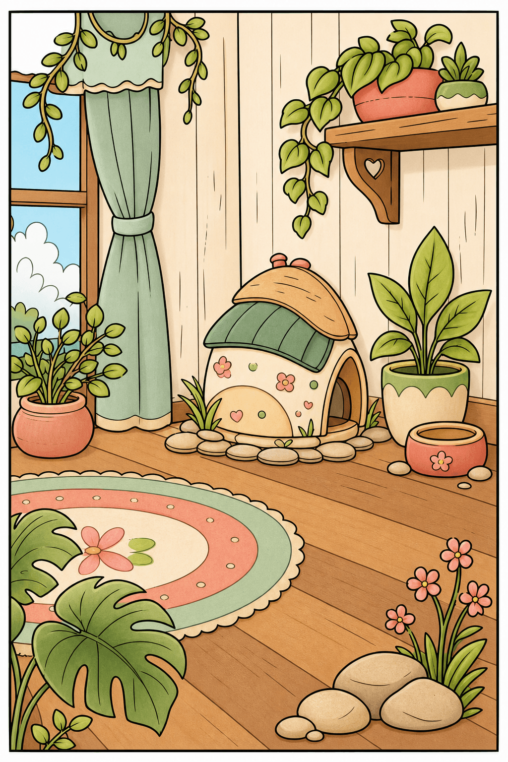Tiny House in an Indoor Plant Corner storybook colorized preview