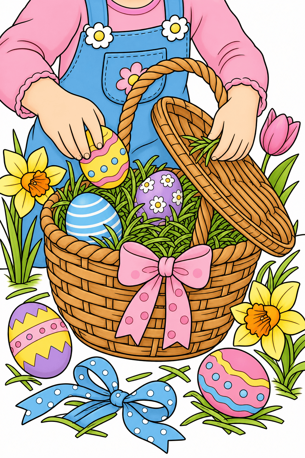 Child Placing Eggs in a Lidded Easter Basket clean-digital colorized preview