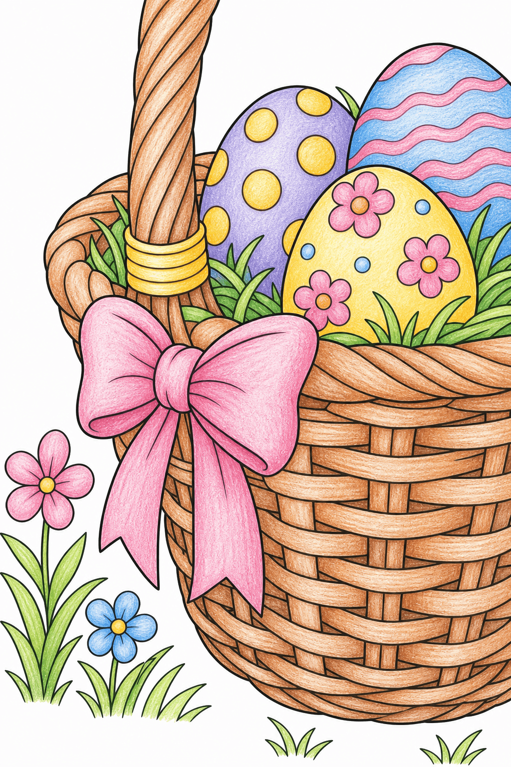 Close-Up Easter Egg Basket with Bow colored-pencil colorized preview