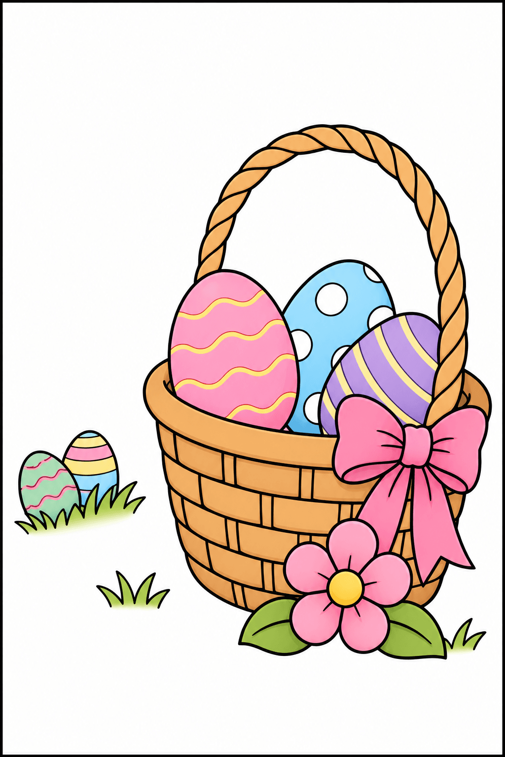Easy Easter Egg Basket with a Bow and Flower clean-digital colorized preview