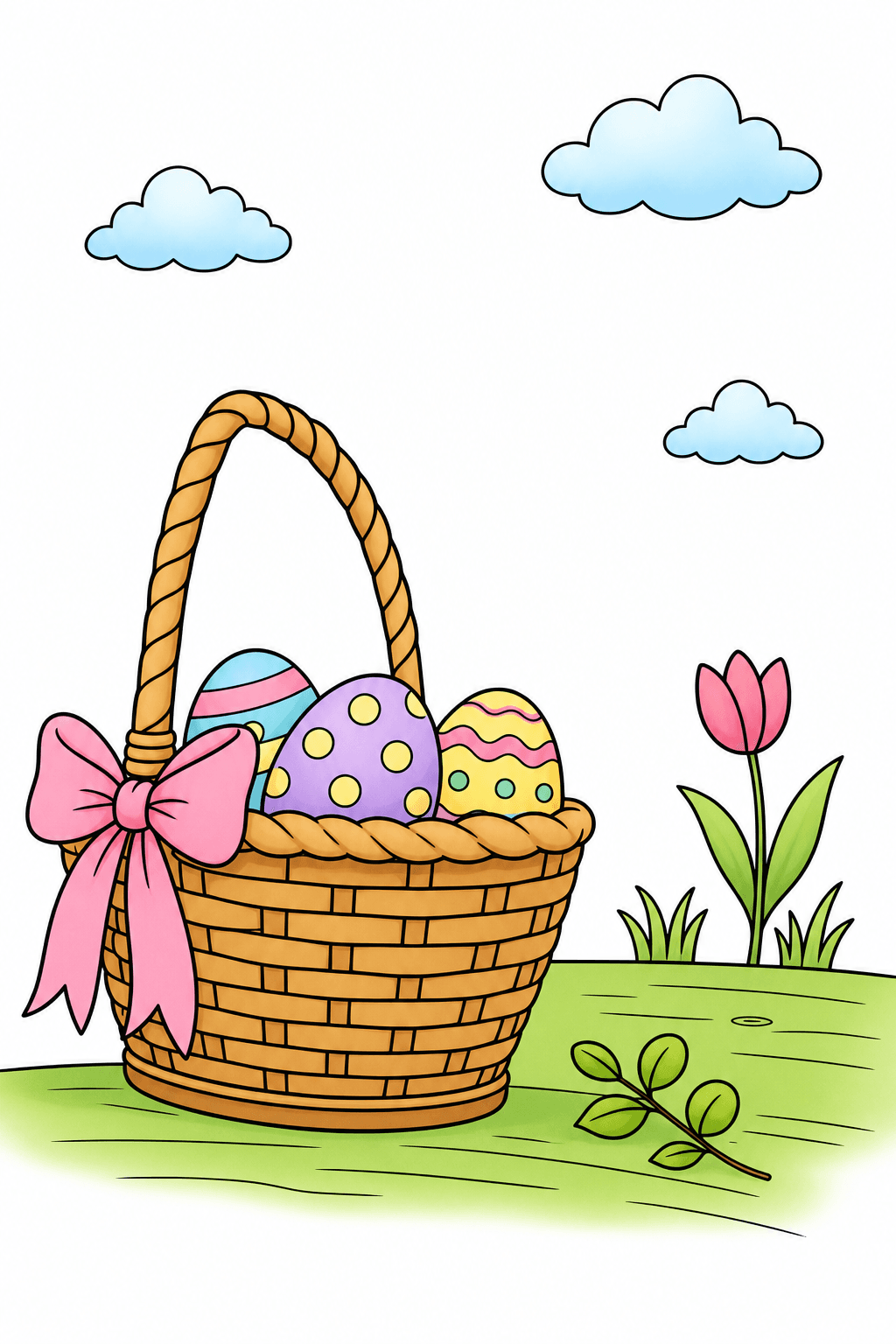 Easter Basket in a Simple Spring Scene clean-digital colorized preview
