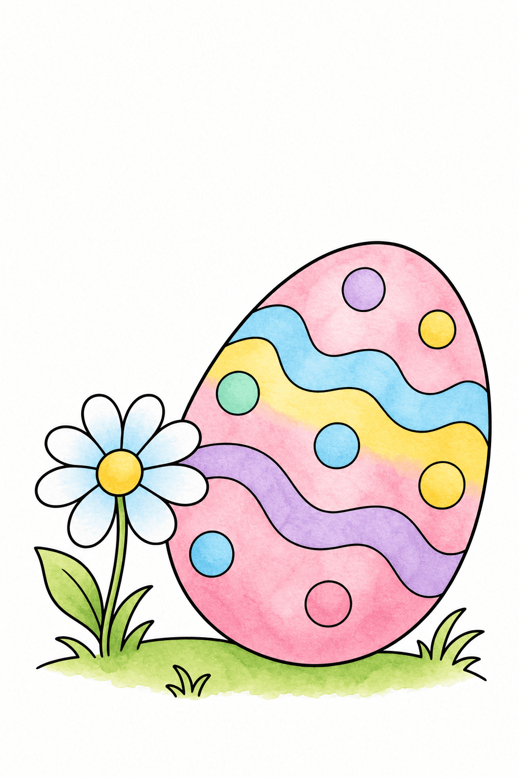 Easy Easter Egg and Flower Coloring Page watercolor colorized preview