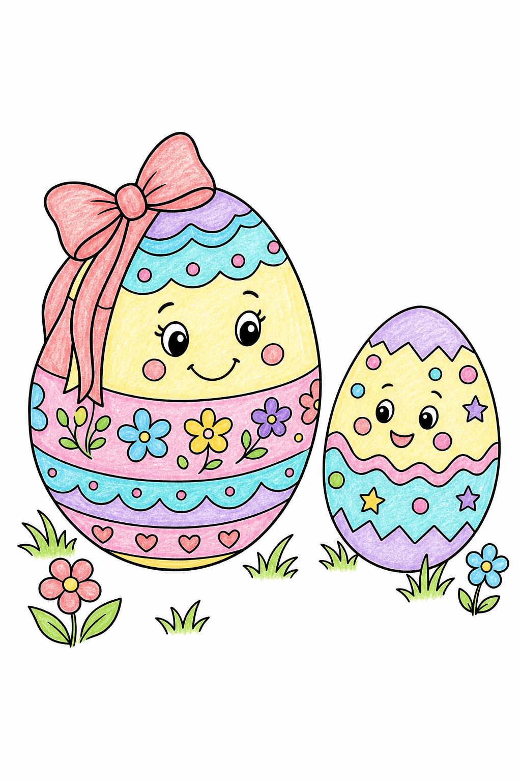 Smiling Easter Egg Pair Coloring Page colored-pencil colorized preview