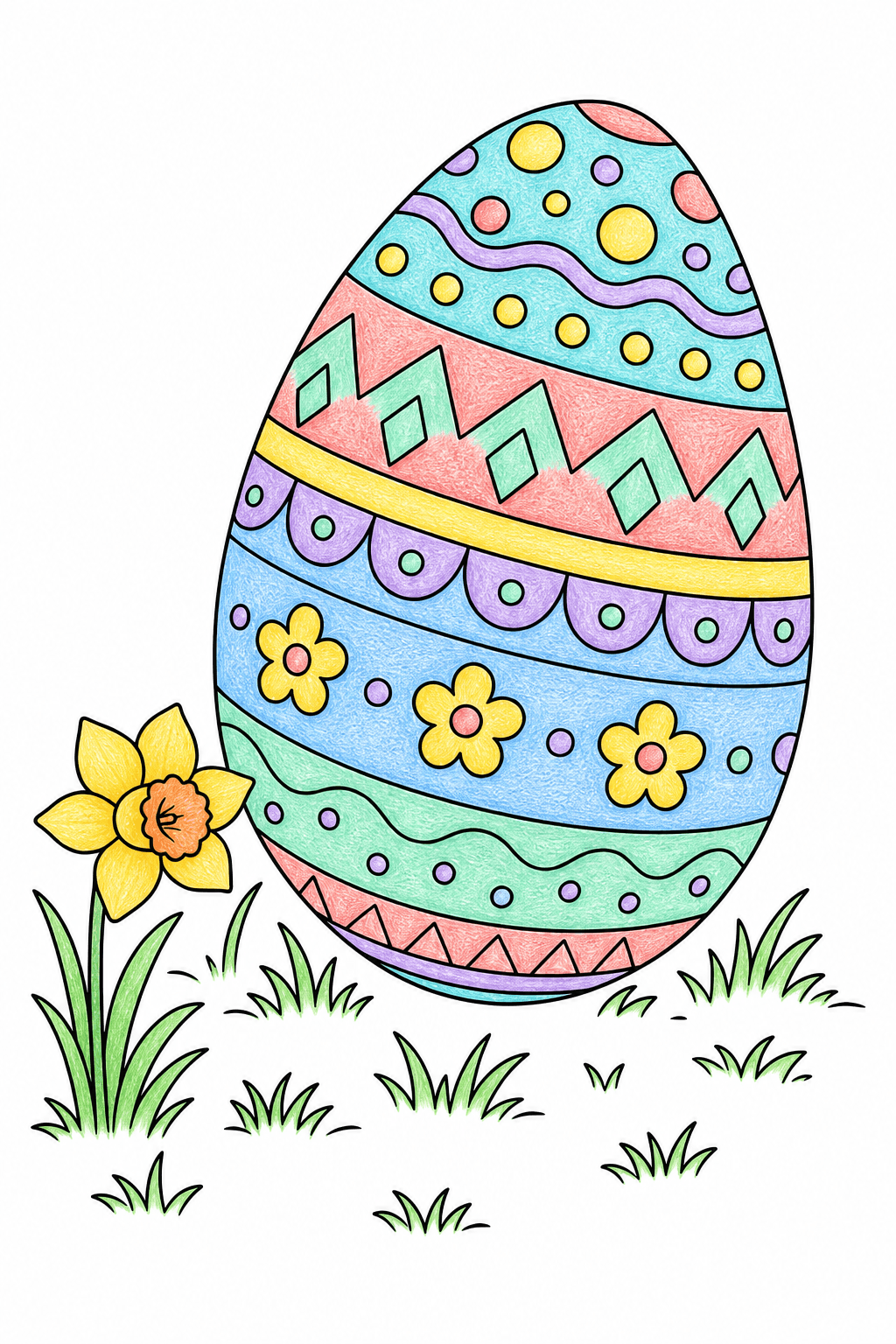 Patterned Easter Egg with a Daffodil colored-pencil colorized preview