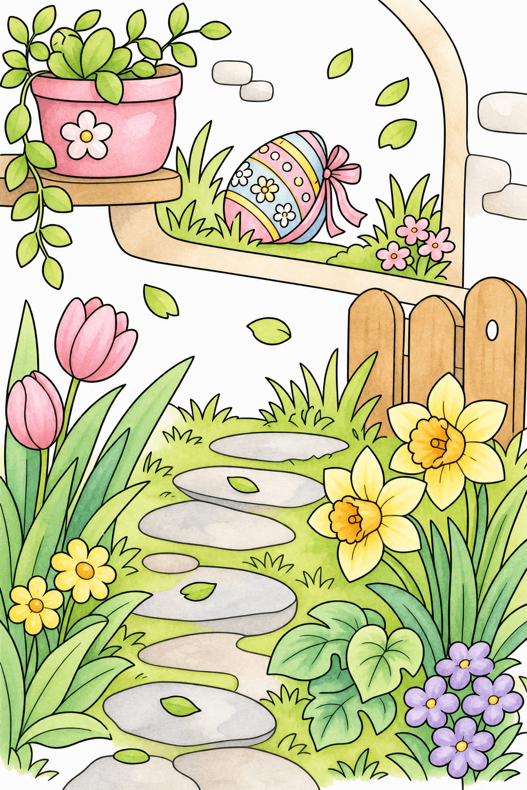 Easter Egg in a Spring Garden watercolor colorized preview