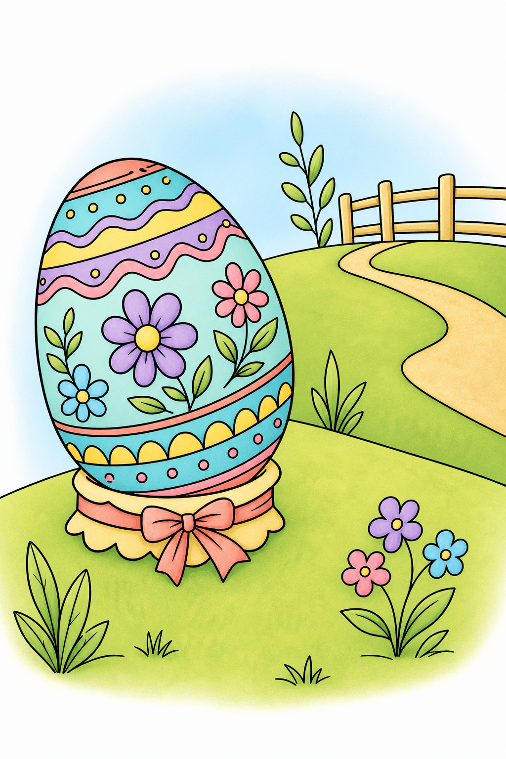 Floral Easter Egg on a Bow-Tied Stand storybook colorized preview