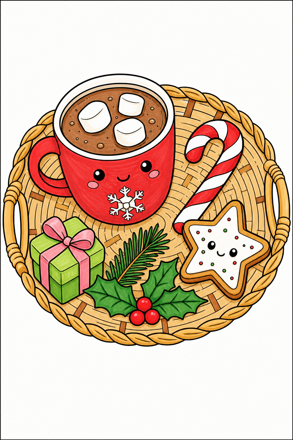 Christmas Cocoa and Treats on a Woven Tray marker colorized preview