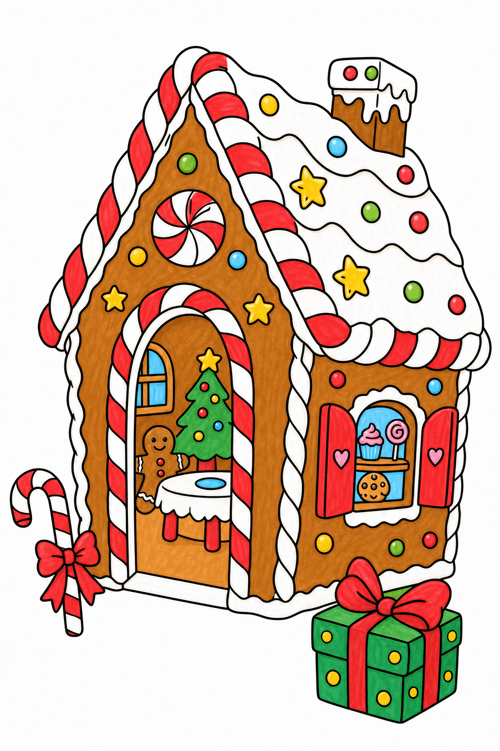 Candy-Decorated Gingerbread House marker colorized preview
