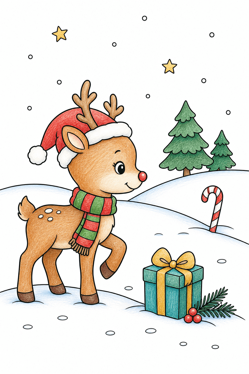 Reindeer Walking Through the Snow colored-pencil colorized preview