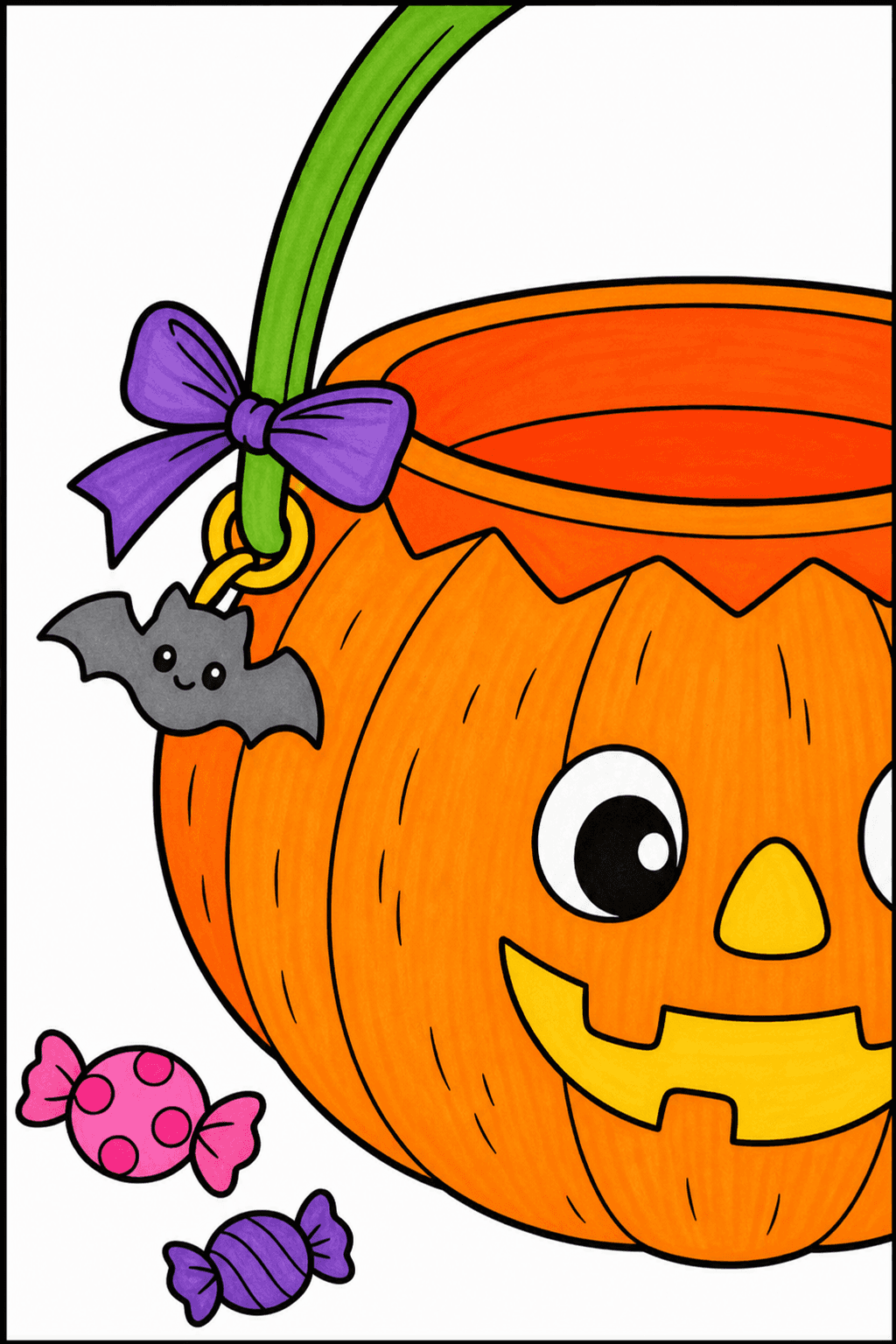 Close-Up Jack-o'-Lantern Bucket with Bat Charm marker colorized preview