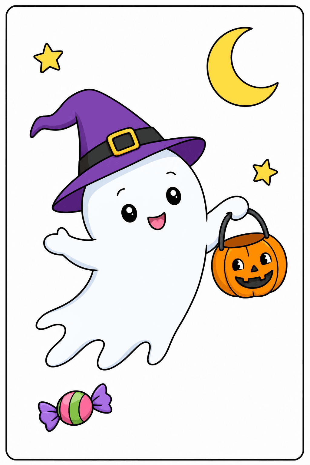Ghost in a Witch Hat with a Pumpkin Bucket clean-digital colorized preview