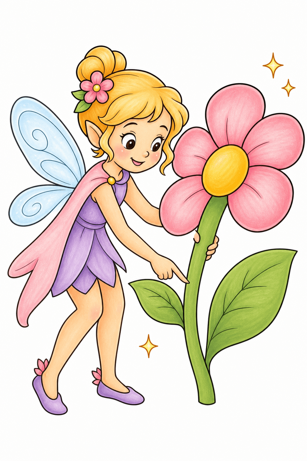 Fairy Pointing to a Giant Flower storybook colorized preview