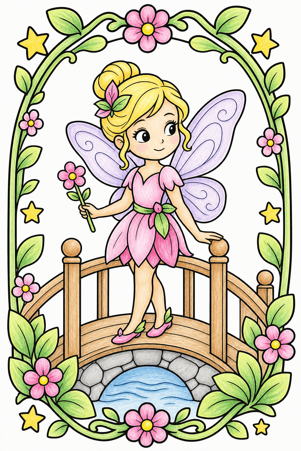 Fairy Standing on an Arched Bridge colored-pencil colorized preview