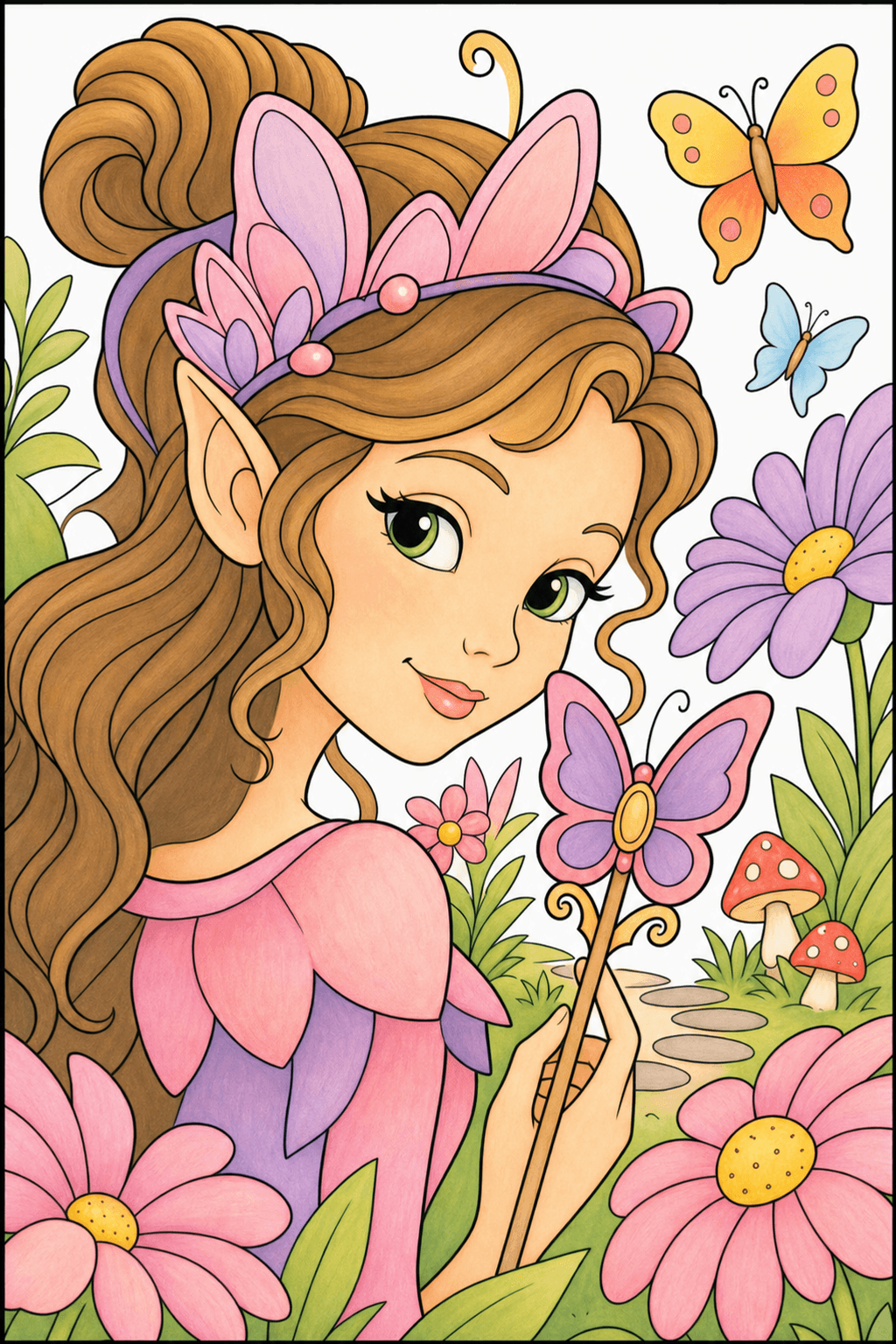 Fairy Portrait in a Butterfly Meadow storybook colorized preview