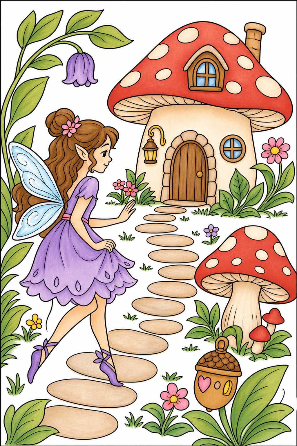 Fairy Approaching a Mushroom House storybook colorized preview