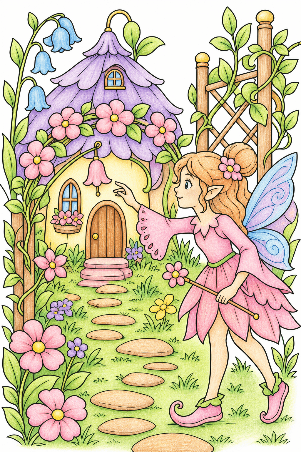 Fairy House Beneath a Flower Arch colored-pencil colorized preview