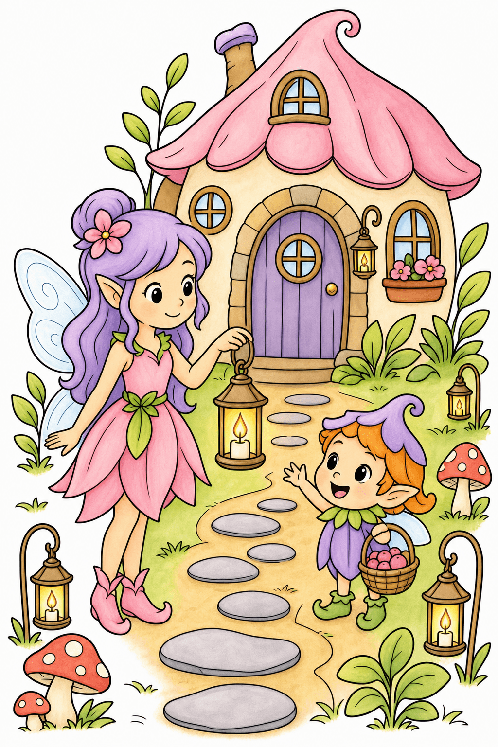 Fairies on a Lantern-Lined Path storybook colorized preview
