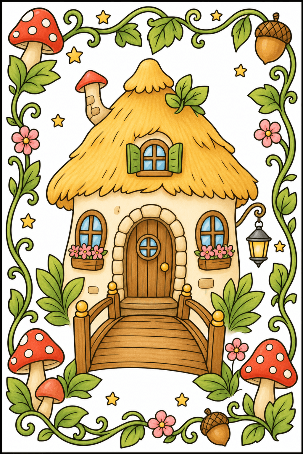 Fairy Cottage with a Tiny Bridge storybook colorized preview