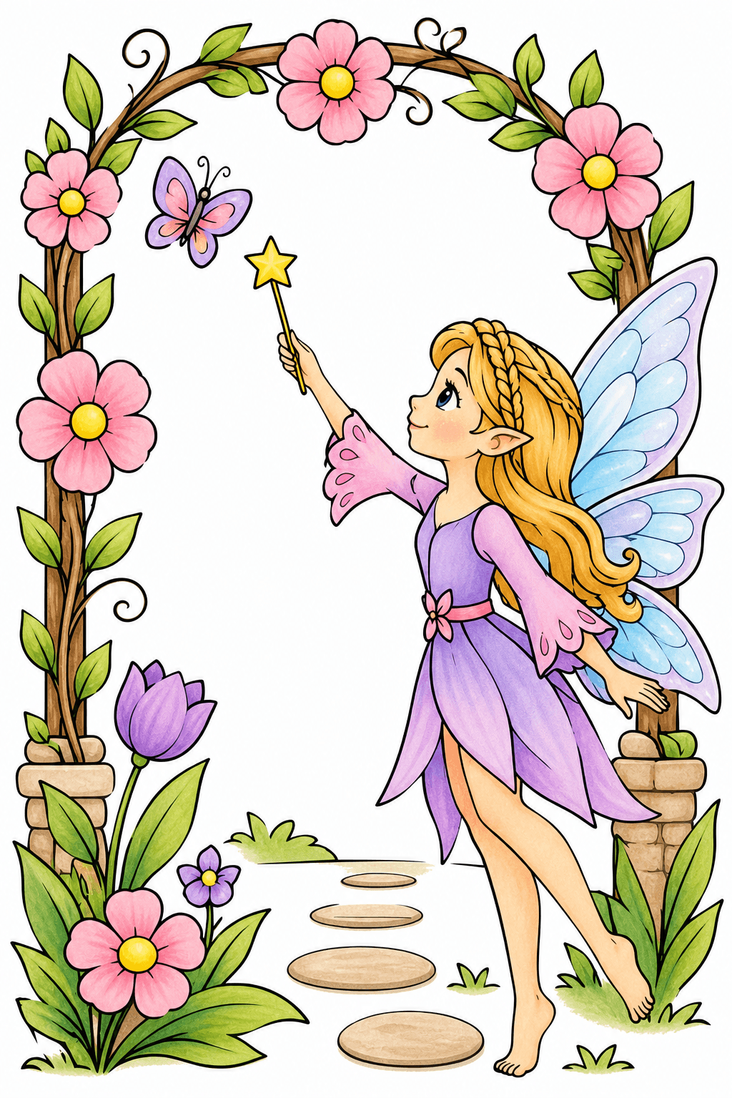 Fairy with a Star Wand Beneath a Flower Arch storybook colorized preview