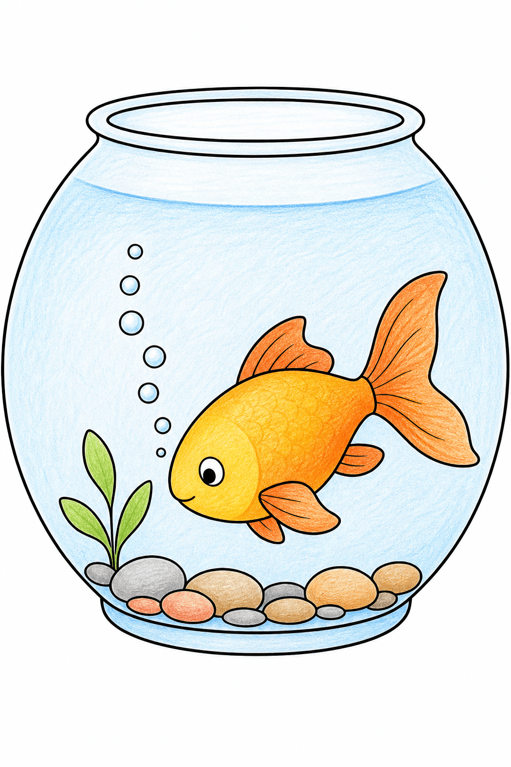 Easy Fish Bowl Coloring Page colored-pencil colorized preview
