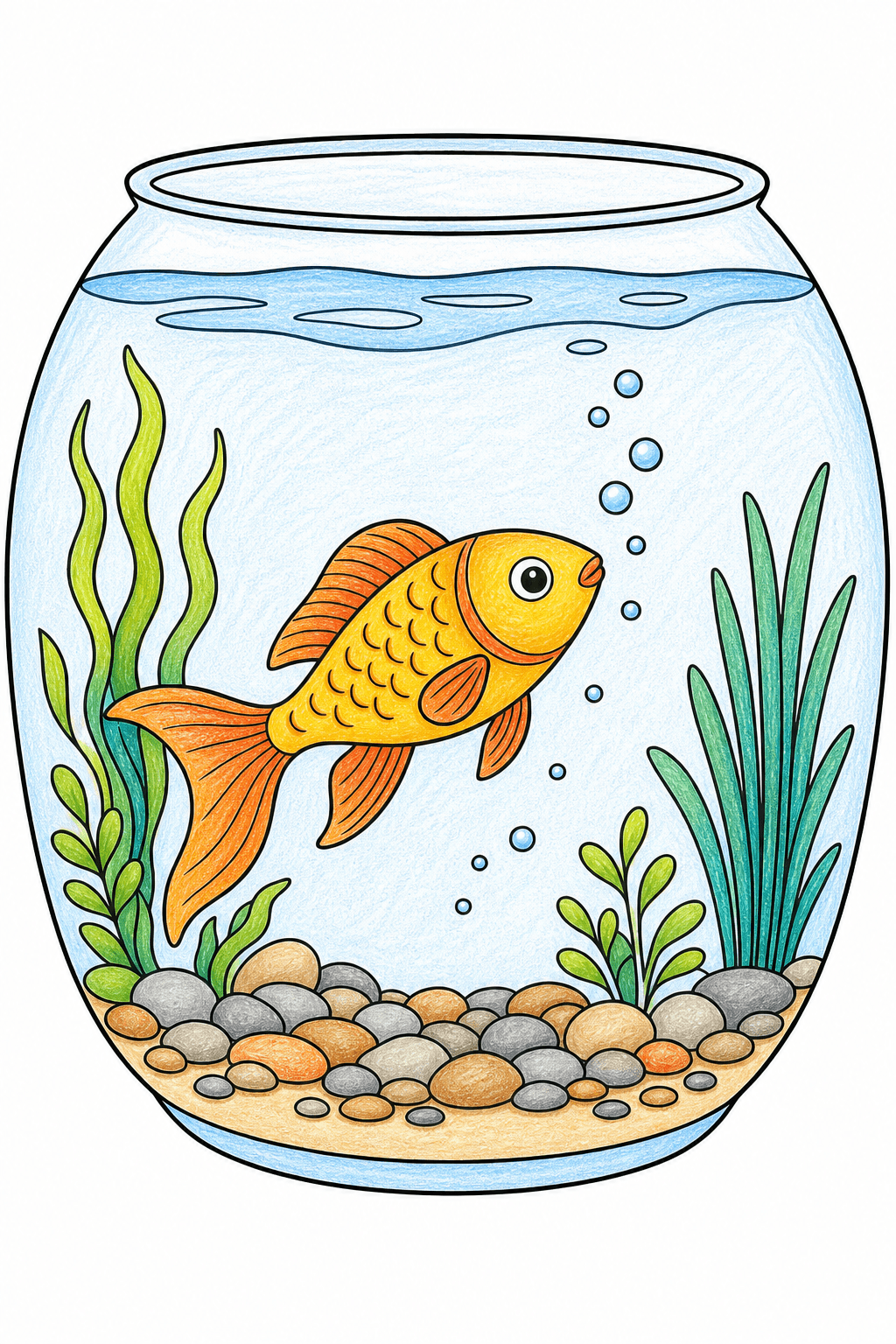 Fish Swimming in a Planted Bowl colored-pencil colorized preview