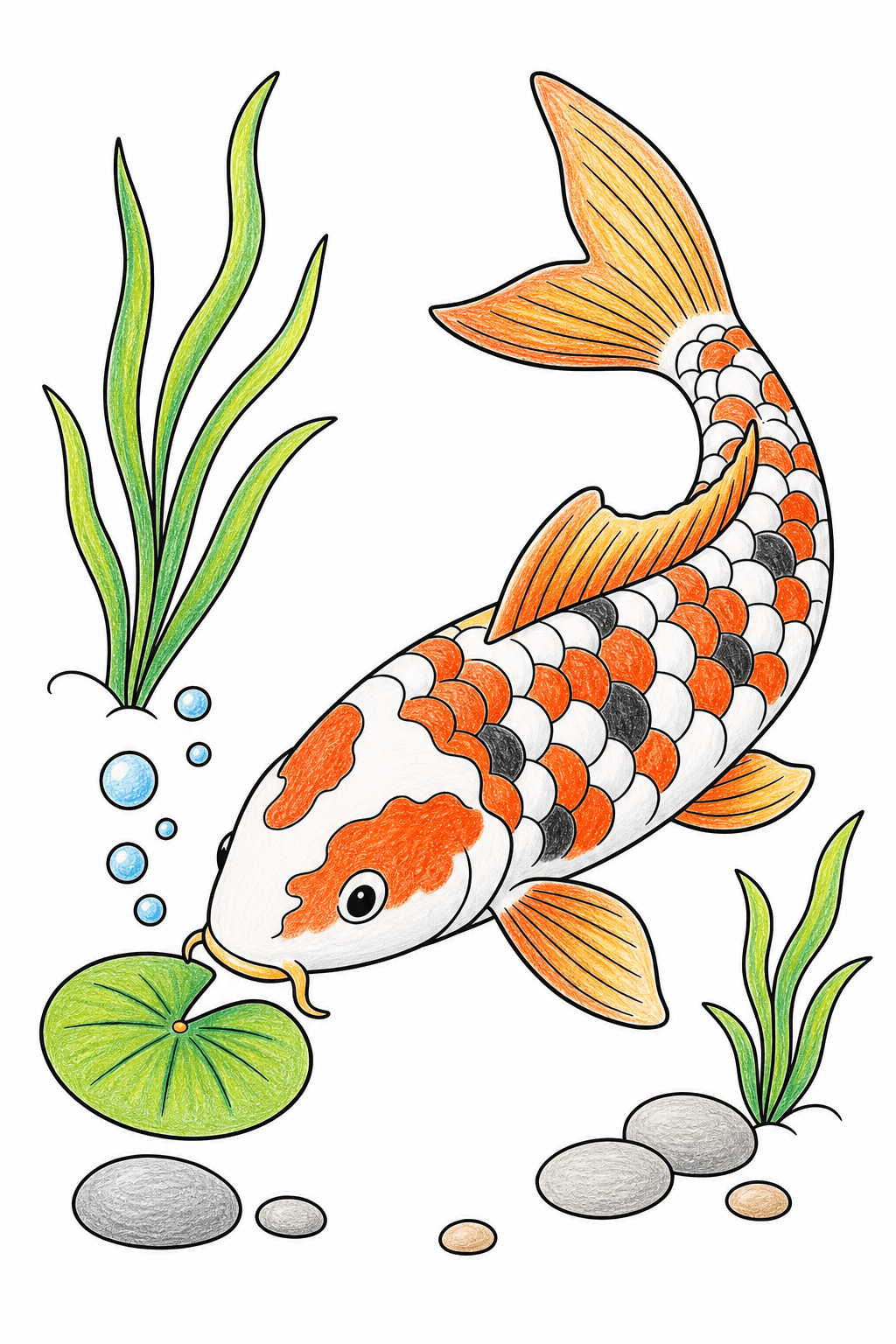 Easy Koi Beside a Lily Pad colored-pencil colorized preview