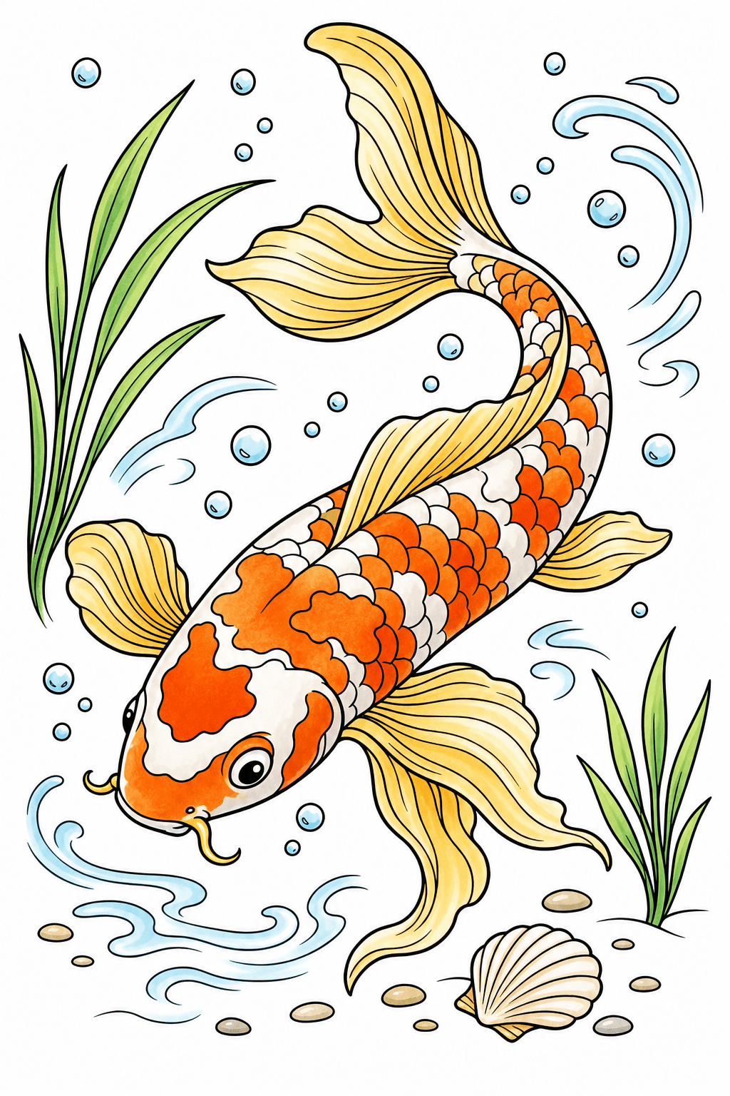 Playful Koi with Flowing Fins storybook colorized preview