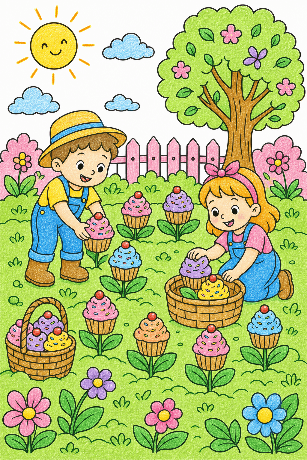 Cupcake Food Cupcake Garden Harvest crayon colorized preview