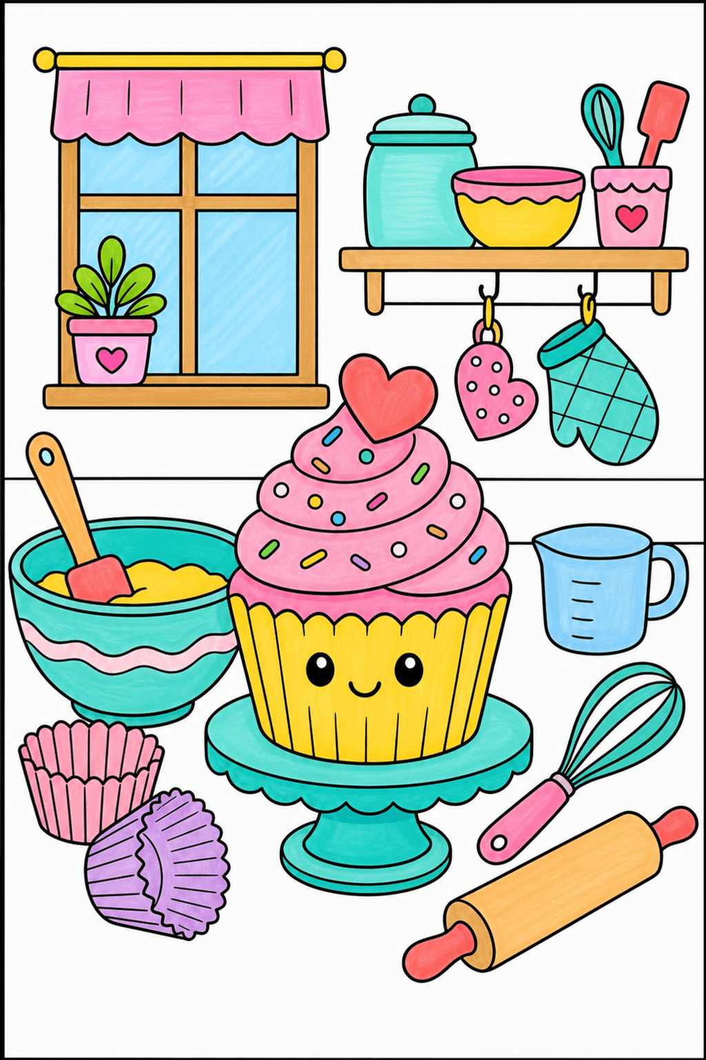 Cupcake Food Cupcake Kitchen Counter marker colorized preview