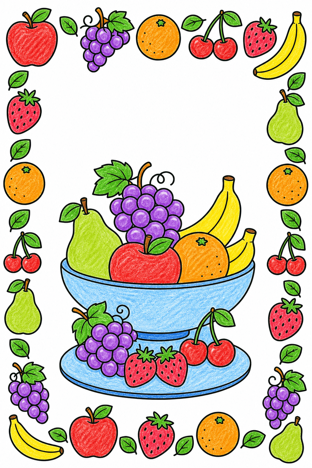Fruit Bowl with a Decorative Border crayon colorized preview