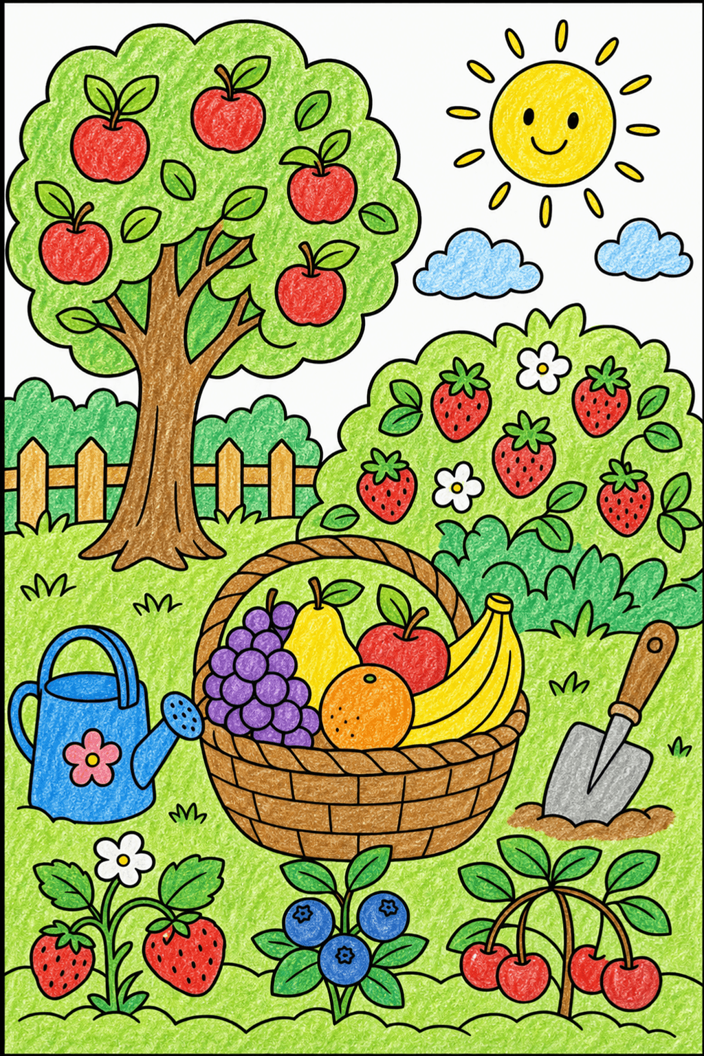 Fruit Garden Harvest Coloring Page crayon colorized preview