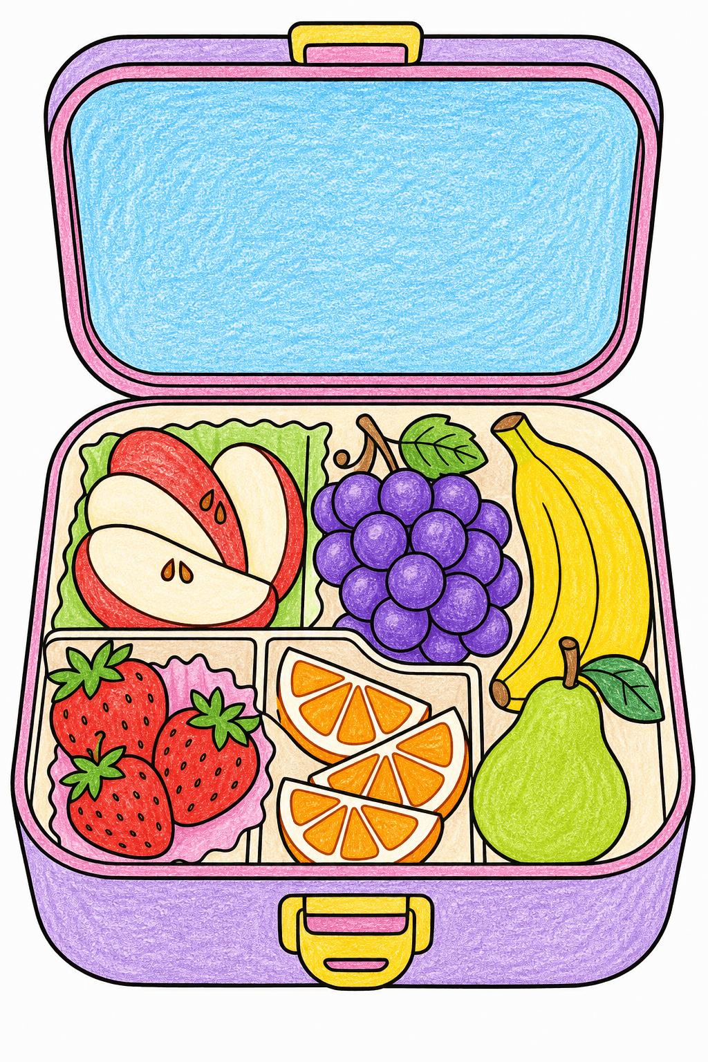 Fruit-Filled Lunch Box Coloring Page crayon colorized preview
