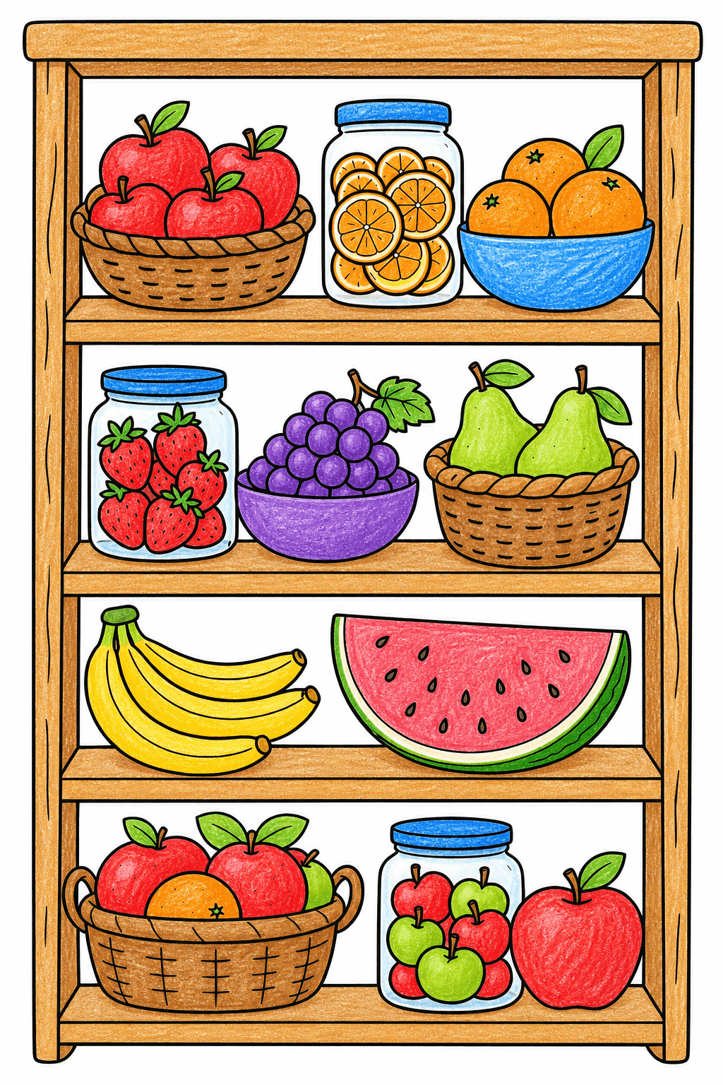 Fruit Pantry Shelf Coloring Page crayon colorized preview