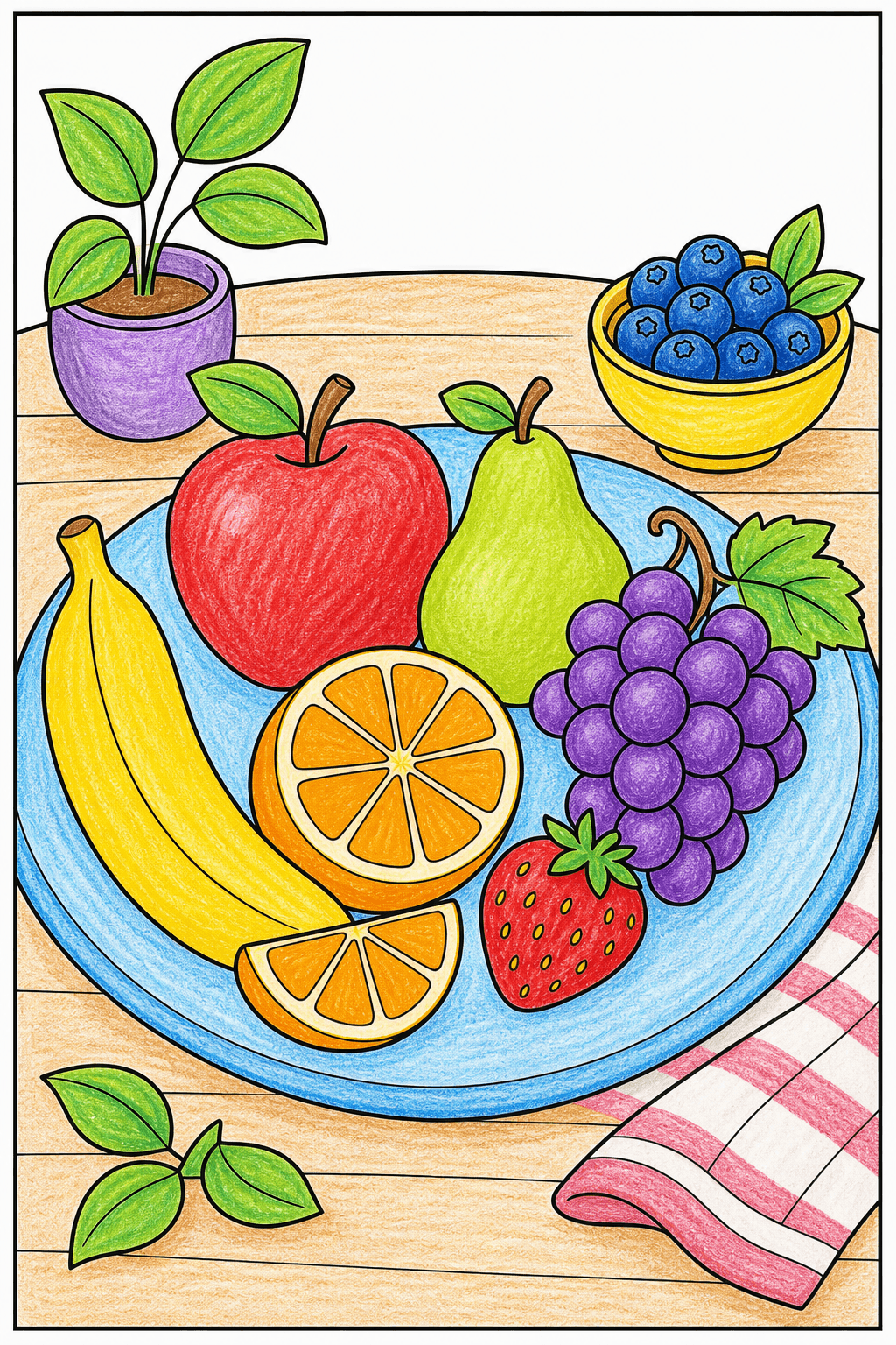 Fruit Plate Still Life Coloring Page crayon colorized preview